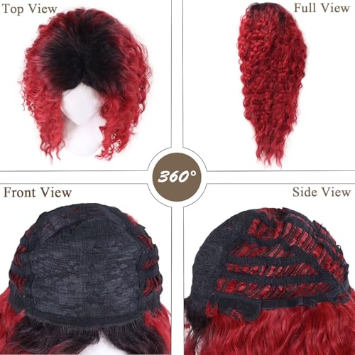 Womens Long Curly Wig Vibrant Red to Black Ombre, Full Voluminous Curls - color: Ombre Red
