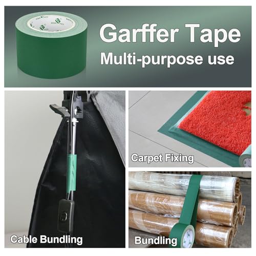 BOMEI PACK Dark Green Gaffer Tape, Matte Non-Reflective, 3inch x 20yds No Residue Hand Tear Self-Adhesive Tape for Labeling, Cable, Stage, Photo Studio, Painters and Duct Repair, 1 Pack