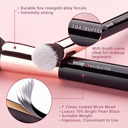 Jessup Brand 25pcs Professional Makeup Brush Set Beauty Cosmetic Foundation Powder Blusher Eyeshadow Blending Natural-Synthetic Hair Brushes Set (Black/Rose Gold) - color: R-Black/Rose Gold