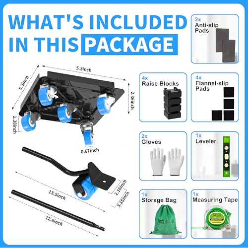 Heavy Duty Furniture Dolly 360 Rotate 5 Wheels 3000 Lbs Capacity 5.3x5.3 in | Furniture Movers with Blue Wheels, Measure Tape & Leveler, Alloy Steel Furniture Lifter Tool for Smooth Home & Office Uses - color: Blue, size: 5.3x5.3 IN
