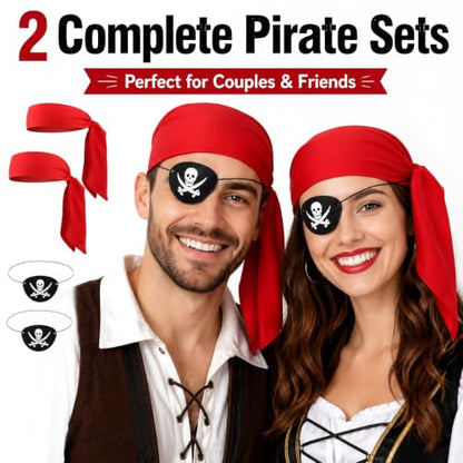 Pirate Costume Accessories Set with Red Bandanas and Eye Patches