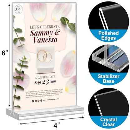 Acrylic Sign Holder 4x6, 20 Pack Clear Table Vertical Double Sided Table Menu Display, Plastic Desktop Picture Frames Stand Acrylic Paper Holder Tabletop Sign Holder for Wedding Office Show Fair - size: Vertical 20 Pack 4x6''