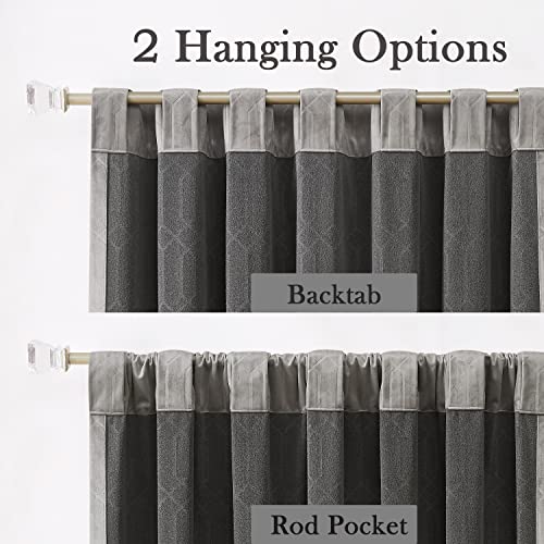 Central Park Gray Velvet Blackout Window Curtain Panels 60%-70% Room Darkening Rod Pocket Back Tab Geometric Embossed Trellis Themal Weave Energy Efficient Bedroom Drapes (52" Wx63 L, 2 Panels) - color: Grey, size: 52"W x 63"L (Pack of 2)