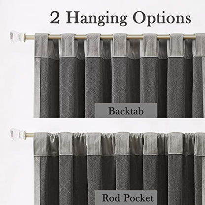 Central Park Gray Velvet Blackout Window Curtain Panels 60%-70% Room Darkening Rod Pocket Back Tab Geometric Embossed Trellis Themal Weave Energy Efficient Bedroom Drapes (52" Wx63 L, 2 Panels) - color: Grey, size: 52"W x 63"L (Pack of 2)