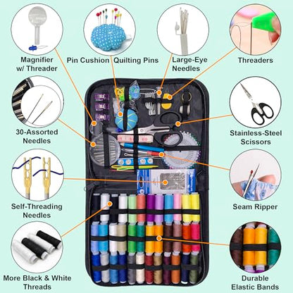 Vellostar Large Sewing Kit for Adults, 150-Piece Set, 36 Colors, 30 Needles - color: Large Black