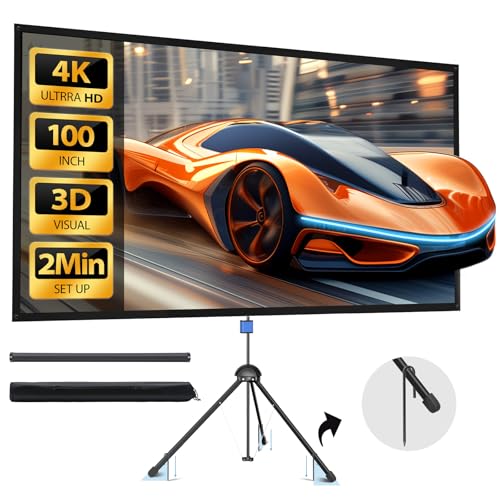 Portable Projector Screen with Stand, 100-inch 16:9 4K HD PVC Outdoor Indoor Movie Screen, 1.5 Gain 2IN1 Wrinkle-Free Display for Backyard Party & Wall Hanging, Includes Carry Bag and Ground Nails - size: 100 INCH