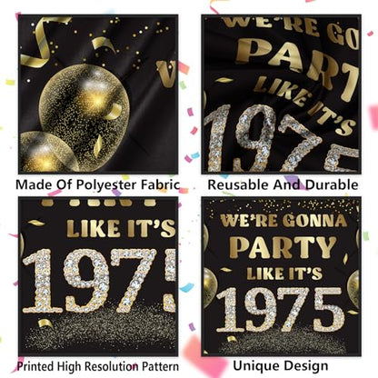 We’re Gonna Party Like It’s 1975 Birthday Banner Backdrop Cheer to 51st Birthday Party Supplies for Men Women Photography Decorations Black and Gold Glitter Favors - size: 1975
