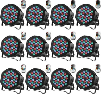 HOLDLAMP Rechargeable Par Lights 36W RGB Battery Powered, Wireless LED Par Lights DJ Uplights Sound Activated Remote Control for Wedding Events Club Party Church Stage Lighting, 12 Pack