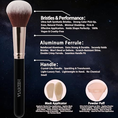 Black Makeup Brushes Set 14 Pcs Professional, Premium Synthetic Foundation Makeup Brush Concealer Powder Blush Eyeshadow Brushes with 2 Powder Puff & Dual-ended Mask Applicator.Gifts for Girls - color: black