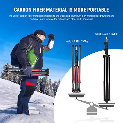 NEEWER Light Stand Carbon Fiber with 180° Reversible Legs, 1/4" to 3/8" Screw Adapter and Bag, 86.5"/220cm Portable Travel Tripod Stand for Outdoor Photography Speedlite Strobe Softbox, ST210R - style: ST210R