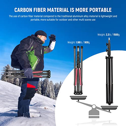 NEEWER Light Stand Carbon Fiber with 180° Reversible Legs, 1/4" to 3/8" Screw Adapter and Bag, 86.5"/220cm Portable Travel Tripod Stand for Outdoor Photography Speedlite Strobe Softbox, ST210R - style: ST210R