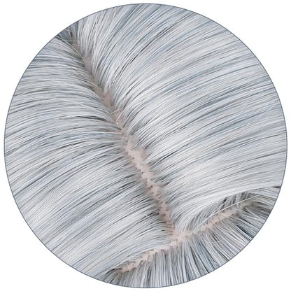 Anime Gray Blue Wig Fantasy Western Priest, Angel Style Halloween | Men Long Straight Wig Layered Haircut Christmas,Comic con Heat Resistant Fiber Wig Breathable Rose Mesh Inner Free Cap - color: Gray