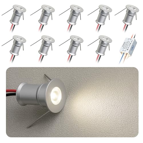 902 30°LED mini Spotlight,DC12V 1W,80Ra,75lm,Small Size,Embedded Installation,Suitable for Cabinet Lighting Such as Wine cabinets,Shoe cabinets,etc.,with Power Supply(6000K,Silver,9Pack) - color: 6000K（cool white）-silver-30°