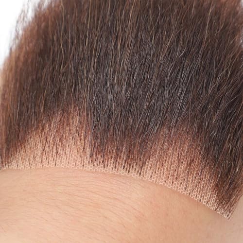 Parceria Fake Mustache Realistic Beard, Human Hair Full Hand Tied Lace Invisible Facial Hair, Natural Looking Fake Beard Goatee for Men's Cosplay, Halloween Costumes (LT Brown Beard) - color: LT Brown Beard