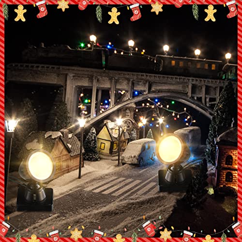 Kingdder Christmas Village Lights Battery Operated LED Mini Spot Light for Christmas Village Accessories Miniature Houses Street Flood displays with Switch(Warm White,2 Set) - color: Warm White