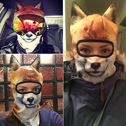 WTACTFUL 3D Animal Ears Balaclava, Breathable Face Mask for Halloween | Stand-Up Ears, Windproof Dustproof, Quick-Dry, No Fade Print, Soft, for Music Festivals Raves Ski Snowboard Moto Party - color: Fox Meb-08