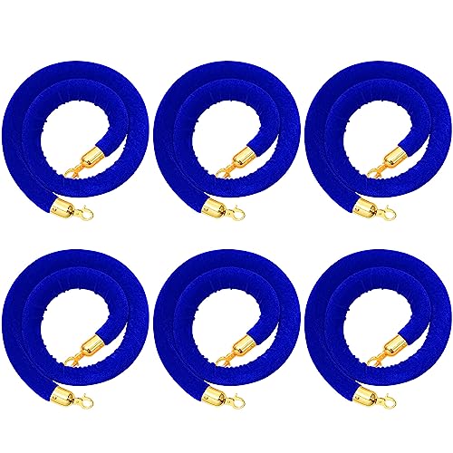 6 Pieces Velvet Stanchion Rope Bulk 4 Feet Party Crowd Control Barrier Safety Velvet Rope with Gold Hook for Movie Theater Opening, Hotel, Carpet, Not Include Stanchion Post(Navy Blue) - color: Navy Blue
