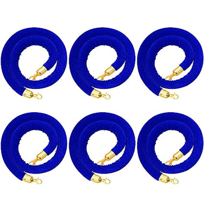 6 Pieces Velvet Stanchion Rope Bulk 4 Feet Party Crowd Control Barrier Safety Velvet Rope with Gold Hook for Movie Theater Opening, Hotel, Carpet, Not Include Stanchion Post(Navy Blue) - color: Navy Blue