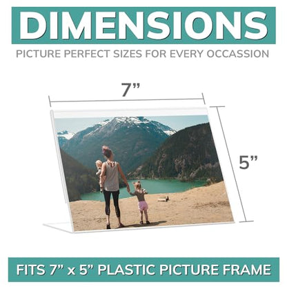 pbf 7x5 Acrylic Sign Holder | 7 x 5 Horizontal Stand Up Slanted Sign Holder | Acrylic Stands for Display | Clear Picture Frame, Menu Table Top Stand, Plastic Flyer Holder (12-Pack) - size: 12