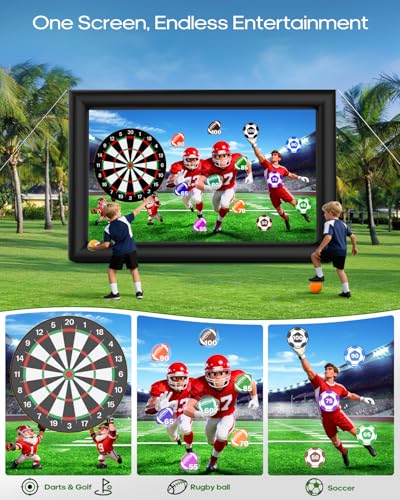 3-in-1 20FT Inflatable Projector Screen - Outdoor Movie Screen, Dart Board and Football Target with 250W Blower, Front/Rear Screen for Celebration & Outside Movie Night - size: 20FT