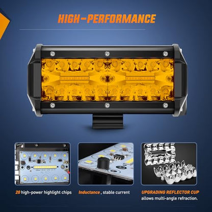 Nilight Led Light Bar 2PCS 6.5 Inch Amber 120W Spot Flood Combo Waterproof Triple Rows Off Road Fog Lights with 12V 5Pin Rocker Switch Wiring Harness Kit-2 Lead, 2 Year Warranty (ZH704) - color: Amber Led Pods + Wiring, size: Led Pods