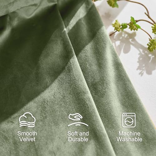 Lazzzy Green Velvet Curtains 96 Inch Length Blackout Pinch Pleated Room Darkening Drapes Luxury Back Tab Thermal Window Treatments for Bedroom Living Room 2 Panels, 52 x 96 Inch, Olive Sage - color: Olive Sage, size: 52"W x 96"L (Pack of 2)