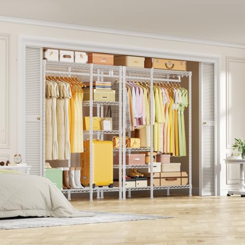 F4 Heavy Duty Clothes Rack (With Hanger Rod) Freestanding Clothing Racks for Hanging Clothes，Adjustable Closet Organizer System, Portable Garment Rack 45"W x 15.8"D x 71.3"H,Max Load 600LBS,White - color: White, style: Freestanding