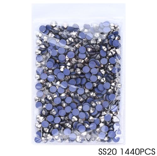 SS20 Grey Hematite Hotfix Rhinestones Bulk 1440PCS (4.8mm) – High Sparkle Glass Flatback Crystals for Clothes, Tumblers, Dance Costumes, Heat Press & DIY Crafts - color: Grey Hematite, size: SS20-4.8mm-1440pcs