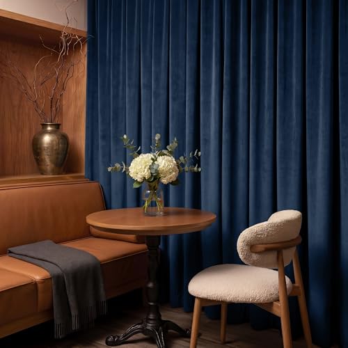 RYB HOME Navy Blue Velvet Blackout Curtains 84 inches Long for Bedroom | Thermal Insulated, Room Darkening, UV Privacy Block, With Hook Belt, Back Tab, Living Dining Room, W52 x L84, 2 Panels - color: Navy Blue, size: 52"W x 84"L (Pack of 2)