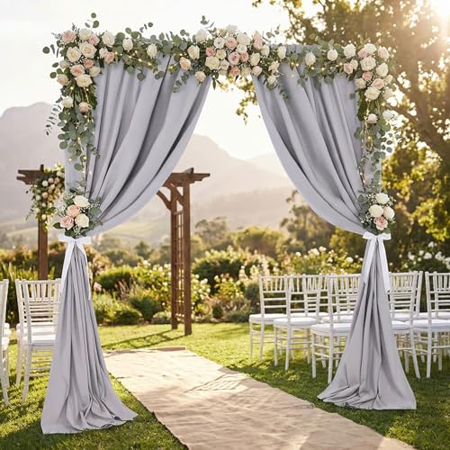 Gray Curtain Backdrop Panel Wall Wedding Background Patio Birthday - color: Gray, size: 2Pcs 5Ftx8Ft