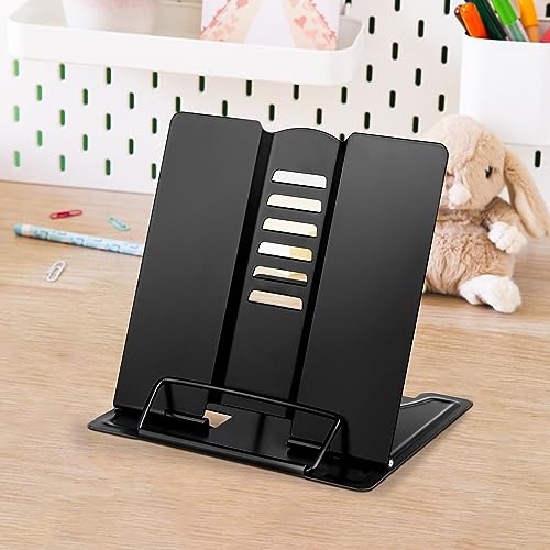 Honagu Metal Desk Book Stand, Adjustable Book Holder, Hands-Free for Reading, Document Holder, Cookbook Stand, Small Bookstands for Music Books, Textbooks, Recipe, Tablet, iPad (Black) - color: Black