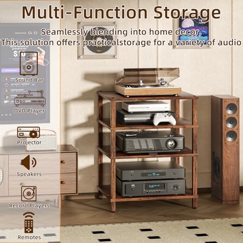 LELELINKY 4-Tier AV Media Player Stand, Brown Stereo Cabinet, Modern Stereo Cabinet, Wooden TV Stand,Game Console Shelf, Multifunctional Entertainment Center, Suitable for Home, Conference Room - color: Brown, size: 4 Tier