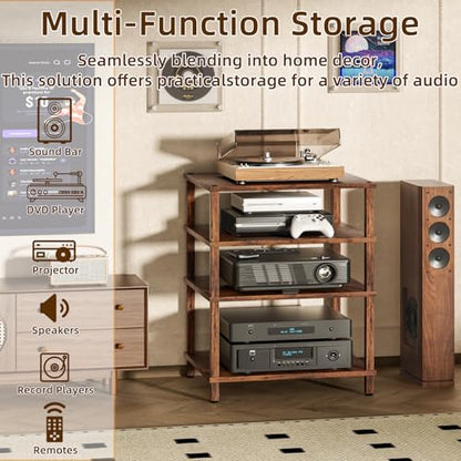 LELELINKY 4-Tier AV Media Player Stand, Brown Stereo Cabinet, Modern Stereo Cabinet, Wooden TV Stand,Game Console Shelf, Multifunctional Entertainment Center, Suitable for Home, Conference Room - color: Brown, size: 4 Tier