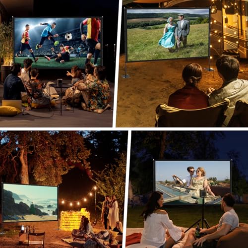 120 Inch Outdoor Projector Screen with Stand, 16:9 4K HD Portable Movie Screen, Lightweight Indoor Outdoor Projector Screen, Wrinkle-Free Screen with Carry Bag for Backyard, Camping, Home Theater