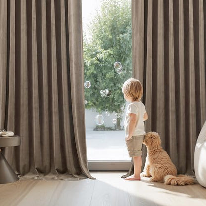 StangH Taupe Velvet Curtains 96 Inches Long 2 Panels Luxury Elegant Drapes | Extra Long Drapes for High Ceiling, Modern Office Window Coverings, Room Darkening Privacy Treatment, W52 x L96 - color: Taupe, size: 52"W x 96"L (Pack of 2)
