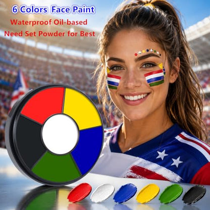 Go Ho 6 Colors Face Body Paint for Game Day 2026,White &Black &Red&Yellow&Green&Royal Blue Face Paint,Waterproof Professional USA Flag Face Painting,Halloween Cosplay SFX Makeup Palette - color: White+Black+Red+Royal Blue+Green+Yellow(SFX Makeup)