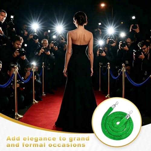 PATIKIL Velvet Stanchion Ropes, (6.6Ft x1.26 Inch, Green) (1Pcs), Velvet Ropes Crowd Control Queue Barrier with Silver Buckle, Suit for - Carpet Events/Hotels/Movie Theaters/Grand Openings - color: Green Rope, Silver Buckle
