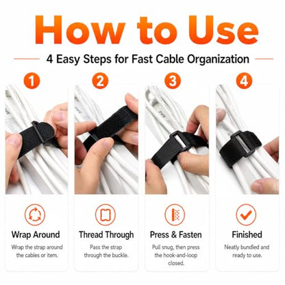 Ysenchan Hook and Loop Straps with Buckle, Reusable Adjustable Cable Management Straps, Heavy Duty Cinch Straps for Cords, Hoses, Bike Gear & Home Organization, 1" x 10", Black, 10 Pack - size: 10 Inch