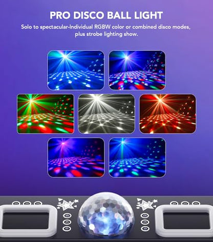 KeoBin DJ Lights for Parties, Pro 6 in 1 DMX & Sound Activated Laser Light Show Machine with Disco Ball Light, RGBW & UV Strobe Party Lights Indoor for Rave Club Dance Bar Gig DJ Lighting | Disco Ball Lights, Wide Laser Beams, RGBW+UV Strobes, DMX512, Rem