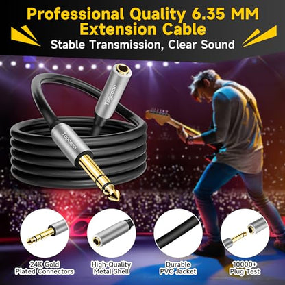 1/4 inch Extension Cable 10 Feet, 6.35mm 1/4" TRS Male to Female Stereo Adapter Jack，Quarter inch Headphone Guitar Extension Cable, Hi-Fi Sound, Gold Plated Connectors, Oxygen-Free Copper OFC - size: 10 Feet