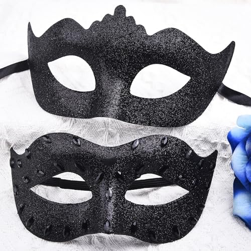 SIQUK Couple Masquerade Masks Set Venetian Party Mask Costume Mask - color: Diamond Black