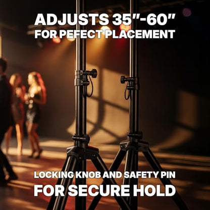 Rockville SS6 Universal 35mm Tripod DJ PA Speaker Stands (Pair) - Adjustable Height 35"-60", Steel Construction, 130lb Capacity, Carry Bag | Portable, Adjustable Height 35" to 60", Steel Construction, 130 lbs Capacity, 5 lbs Each, Safety Pin, Matte Black