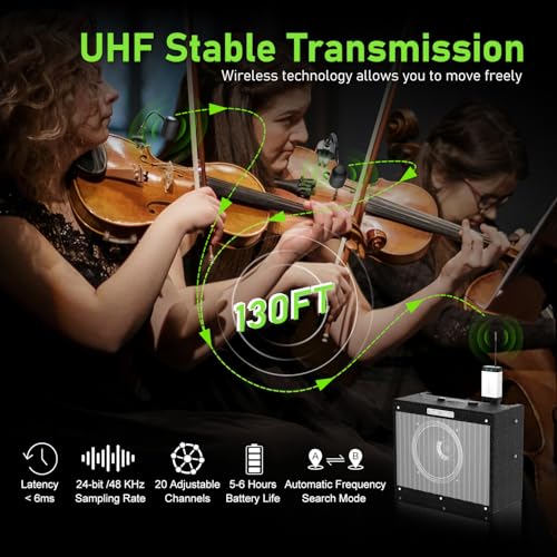 Dual UHF Violin Wireless Microphone Gooseneck Pick Up Instrument Clip-on Mic 1 Receiver and 2 Transmitter System for Violin Stage Musical Instrument Performance,Q2/VT-5