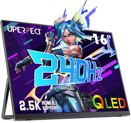 UPERFECT 2.5K 240Hz Portable Monitor, 16" 2560x1600 Portable Gaming Monitor | QHD 100% DCI-P3 400 Nits with Kickstand, VESA, Adaptive Sync HDMI 2.1 External Screen for Laptop PC Phone Game Console - size: 16