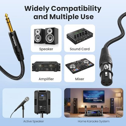 XLR to 1/4, TRS (6.35mm) to XLR Female 10ft 2Packs Nylon Braided | Gold-Plated Connectors, Balanced Quarter Inch TRS to XLR for Microphone, Speakers, Mixers - size: 10 feet 2P
