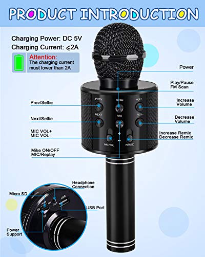 Kids Toys Age 3-12, Karaoke Microphone for Kids Birthday Presents Gifts for 5 6 7 8 9 10 11 12 Year Old Girls Boys Toys for 4-11 Year Old Girl Boy Teen - Black - color: Black