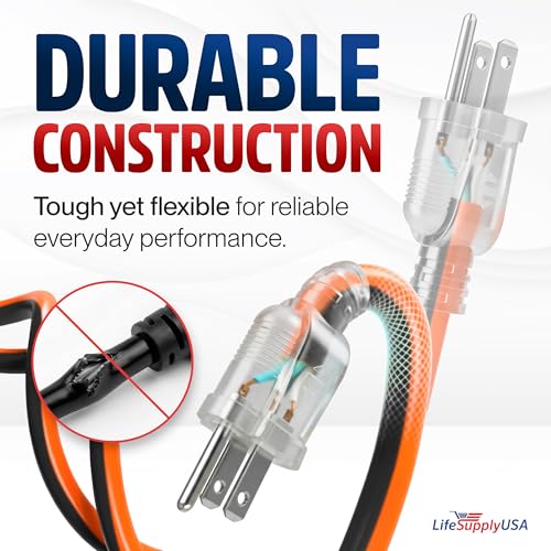 75ft Outdoor/Indoor Extension Cord 12/3 Gauge Extra Heavy Duty 3 Prong SJTW, Waterproof, Flexible Cold-Resistant Long Power Cord,15A 125V 1875W, Orange and Black by LifeSupplyUSA