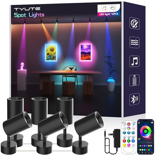 Tyute RGB Spotlights Indoor- Color Changing Picture Lights with 16 Million Colors, LED Uplighting with App & Remote Control, Timer Dimmable Mood Lighting for Home Party Plant Decor