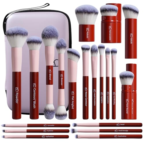BS-MALL Makeup Brushes Kit – Professional Makeup Tools with Travel Case, Includes Foundation, Powder, Concealer, Lip & Eyeshadow Brushes for Daily Use & Versatile Occasions (Vermilion-Pink) - color: Vermilion-Pink