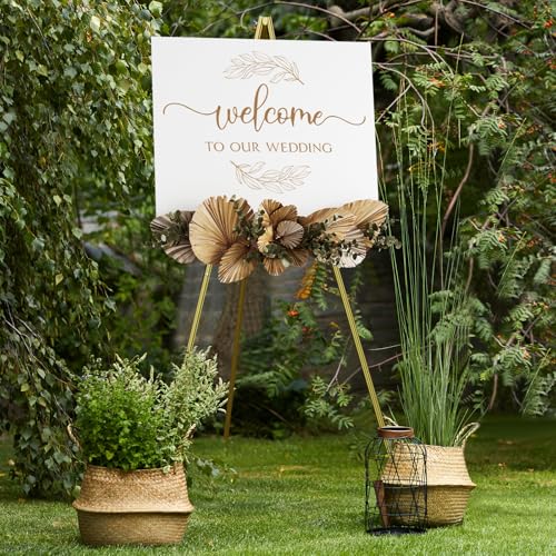 NianFeng Wooden Easel Stand for Sign, Easel Display Stand Floor for Wedding Sign with Adjustable Tray, 63-Inch, Tripod A-Frame Poster Light Duty, Welcome, Art Show & Baby Shower (Golden) - color: Golden